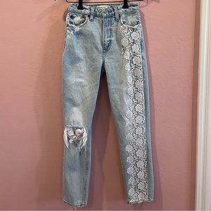 Abercrombie Curve Love High Rise Mom Jeans with Lace